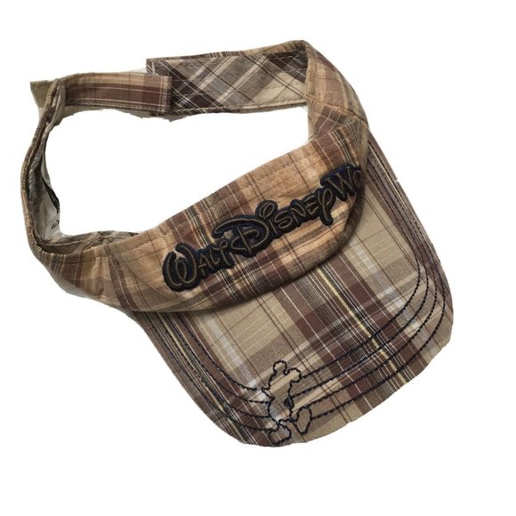 Disney Other - Walt Disney World Visor Hat Plaid Brown Mickey